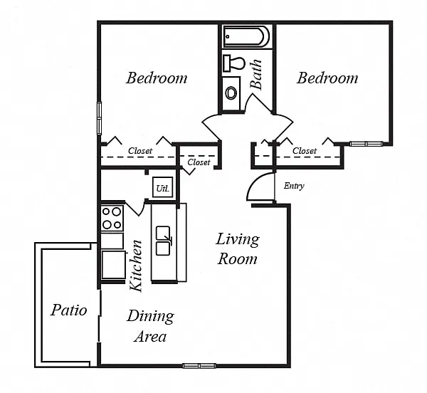 Floor plan 2 Bedrooms, 1 Bathroom B1