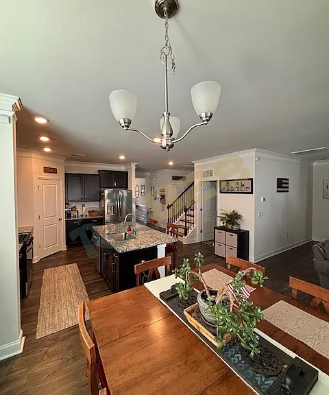 view from dining area into kitchen