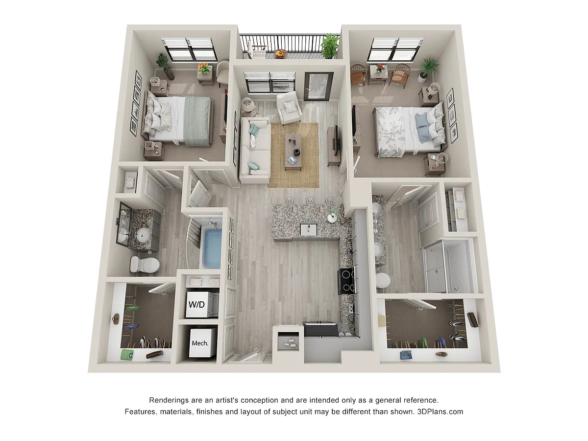 Floor plan B1 -2 Bedroom, 2 Bathroom