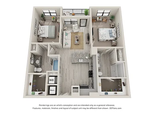 Floor plan B1 -2 Bedroom, 2 Bathroom