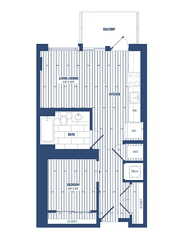 Floor plan 1 Bed/1 Bath Junior-HJR1E-Balcony