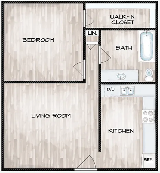 Floor plan Cardinal One Bedroom, One Bath