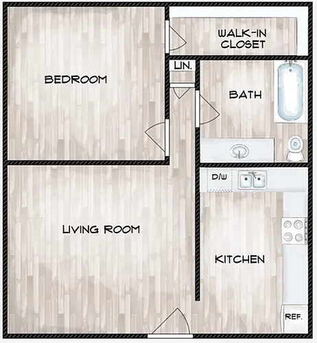 Floor plan Cardinal One Bedroom, One Bath