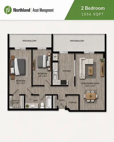 Floor plan 2 Bedroom/1 Bathroom
