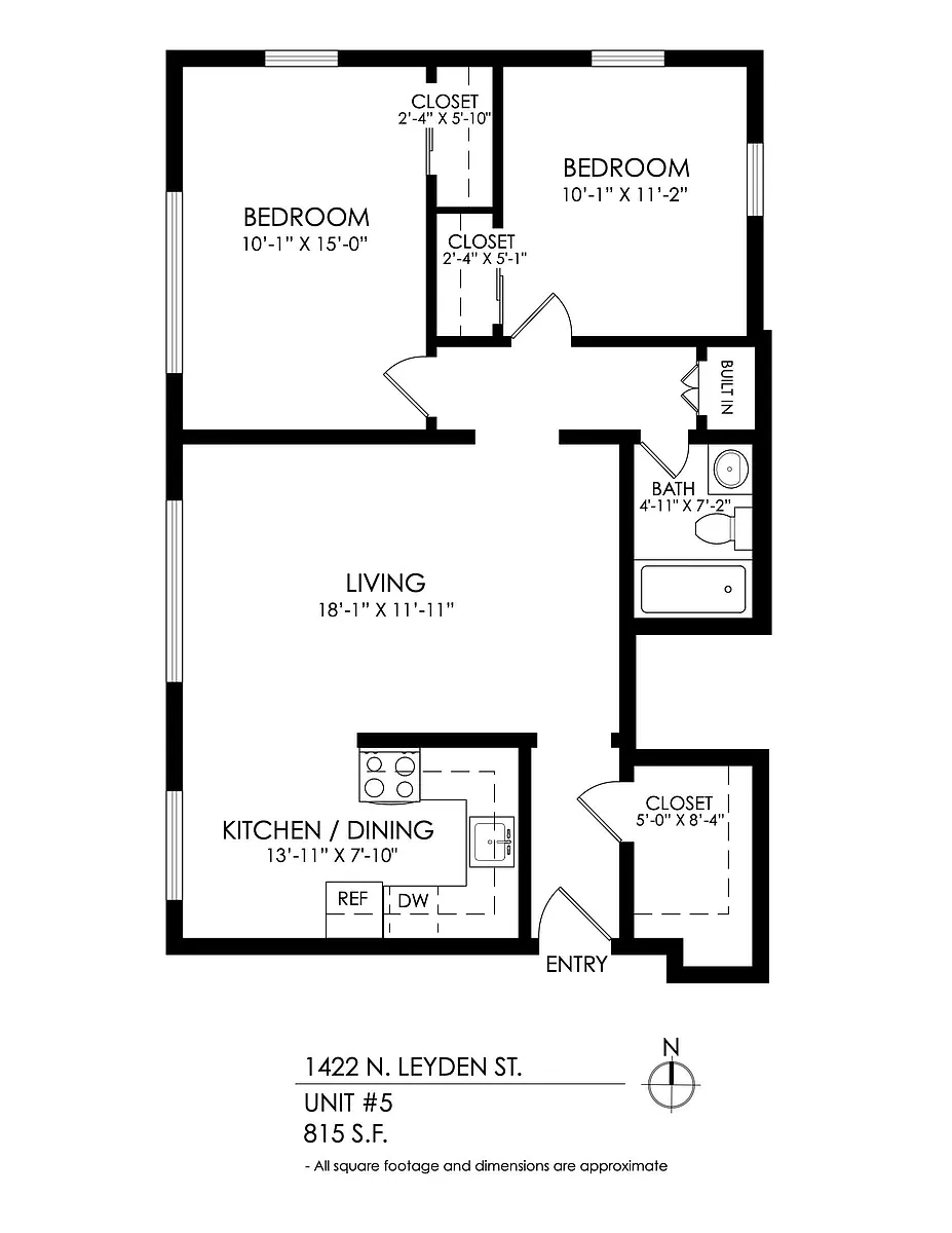 Floor plan 2 Bed, 1 Bath