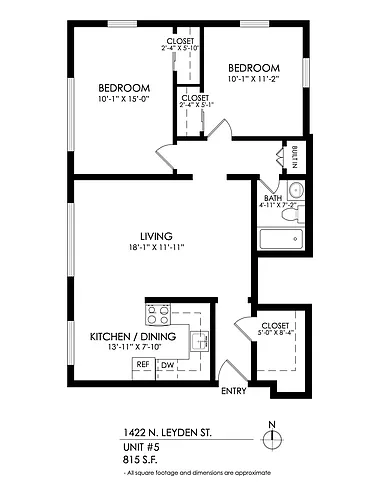 Floor plan 2 Bed, 1 Bath