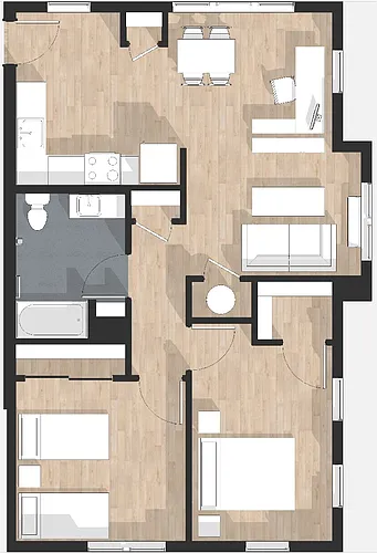 Floor plan 2 Bed 1 Bath (C)