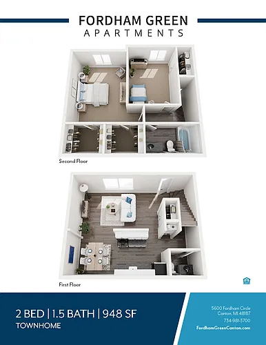 Floor plan 2 Bedroom 1.5 Bathroom Townhouse