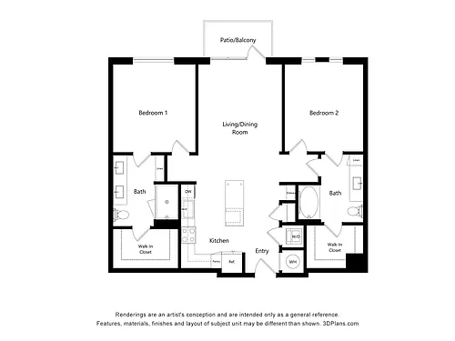 Floor plan 2 Bed/2 Bath-B1.1