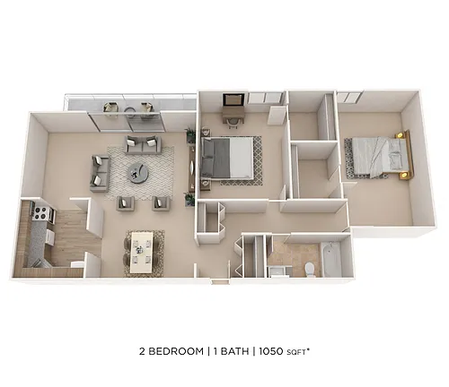 Floor plan Two Bedroom- Towers - 1,050 sqft