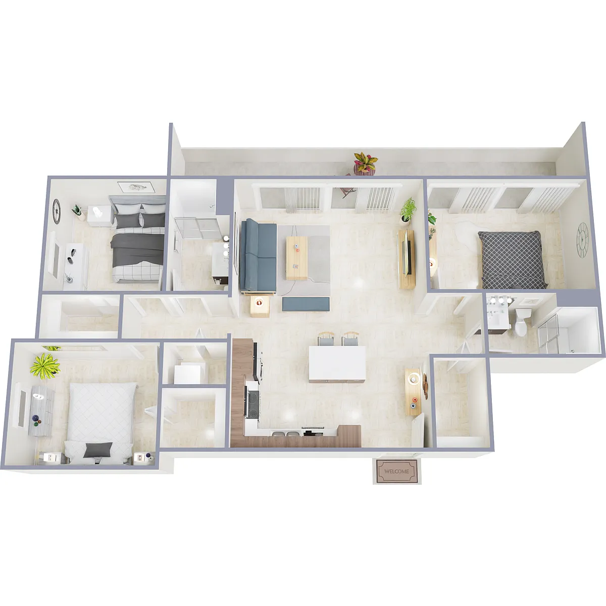 Floor plan 3 Bedroom, 2 Bathroom