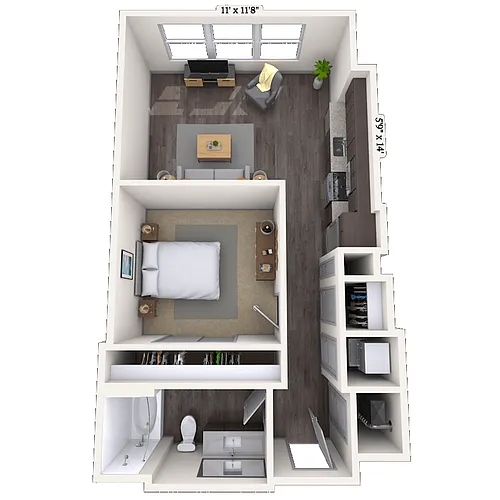 Floor plan Studio 0x1-588 SF