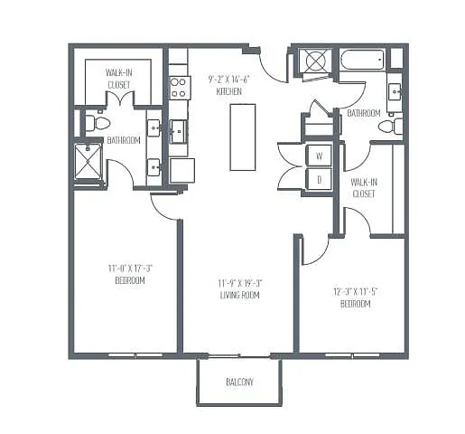 Floor plan D1 & D2 & D8 & D8b - Two Bedroom