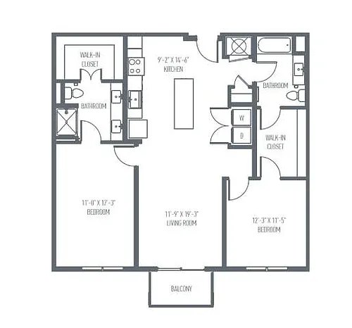 Floor plan D1 & D2 & D8 & D8b - Two Bedroom