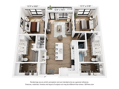 Floor plan B1: 2 Bed 2 Bath