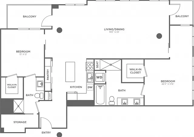Two Bedroom Two Bath (1610 SF) Two Bedroom Two Bath (1610 SF)