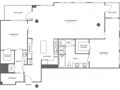 Floor plan Two Bedroom Two Bath (1610 SF)