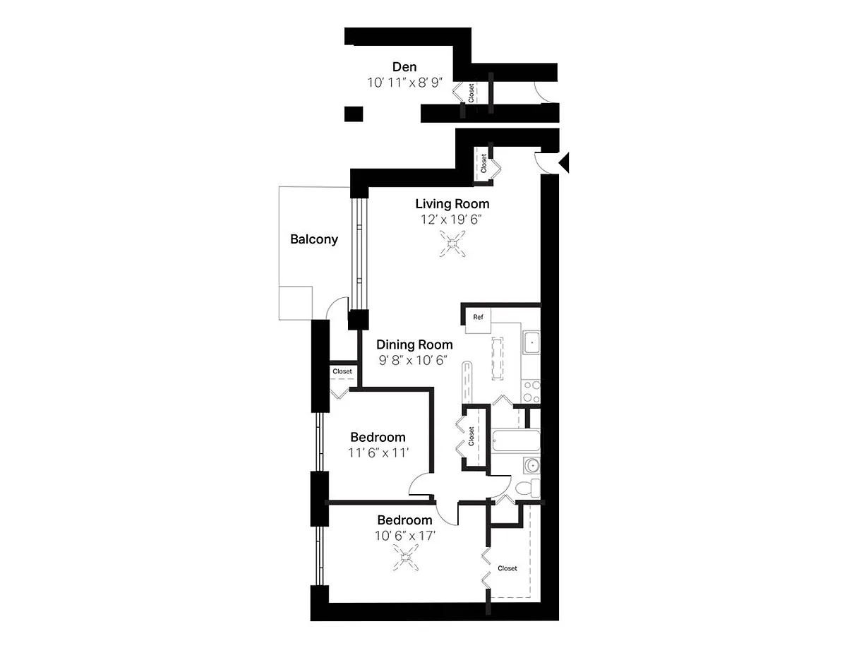Floor plan Two Bedroom with Den