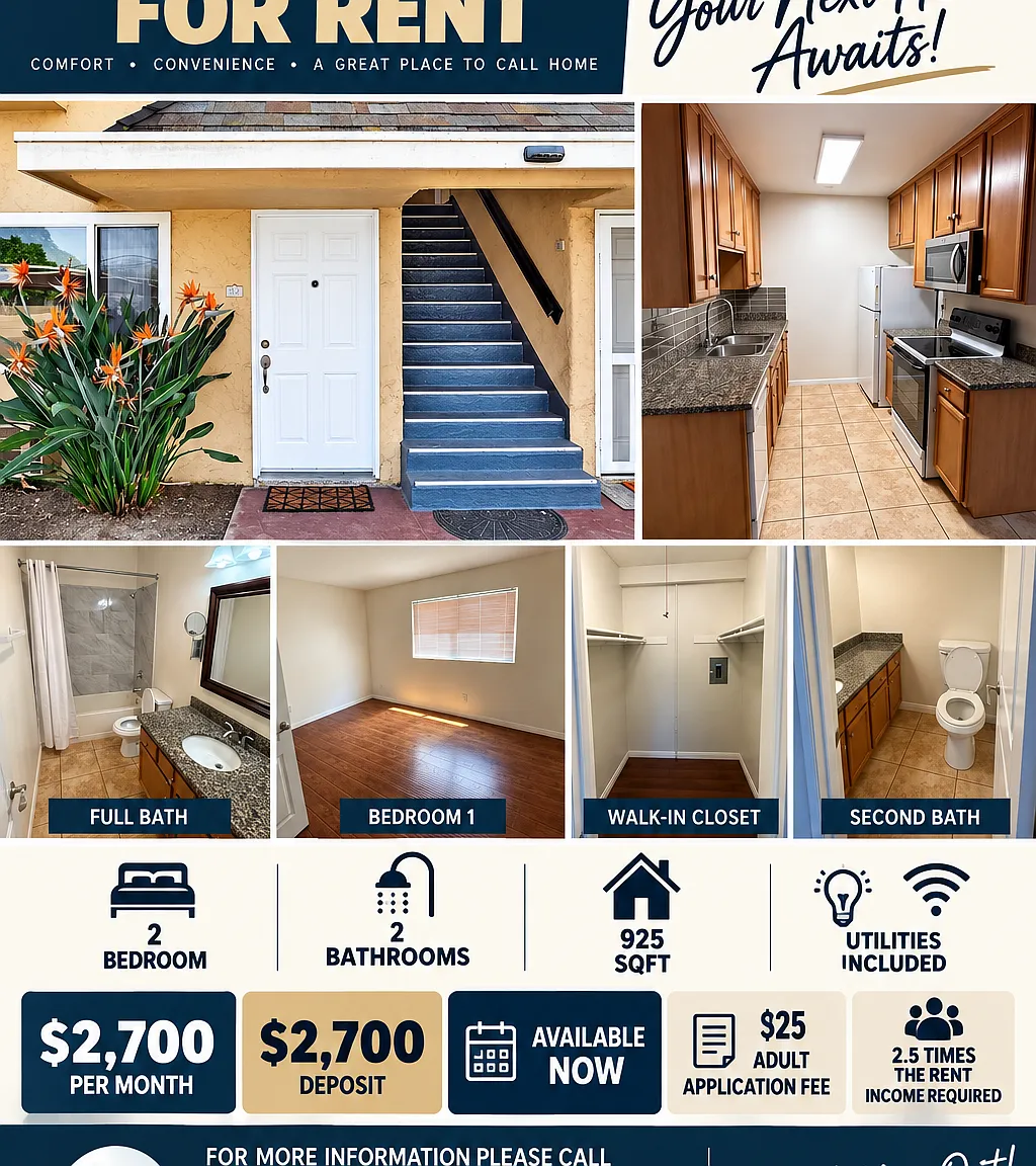 2 bed, 1.5 bath, 925 sqft, $2,700 — Photo 1