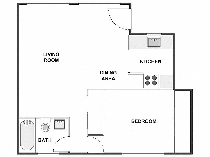 Floor plan 1 Bed / 1 Bath: Type B