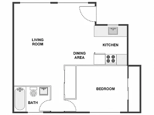 Floor plan 1 Bed / 1 Bath: Type B