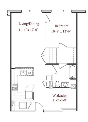 Floor plan 1 BR, 1BA + Office