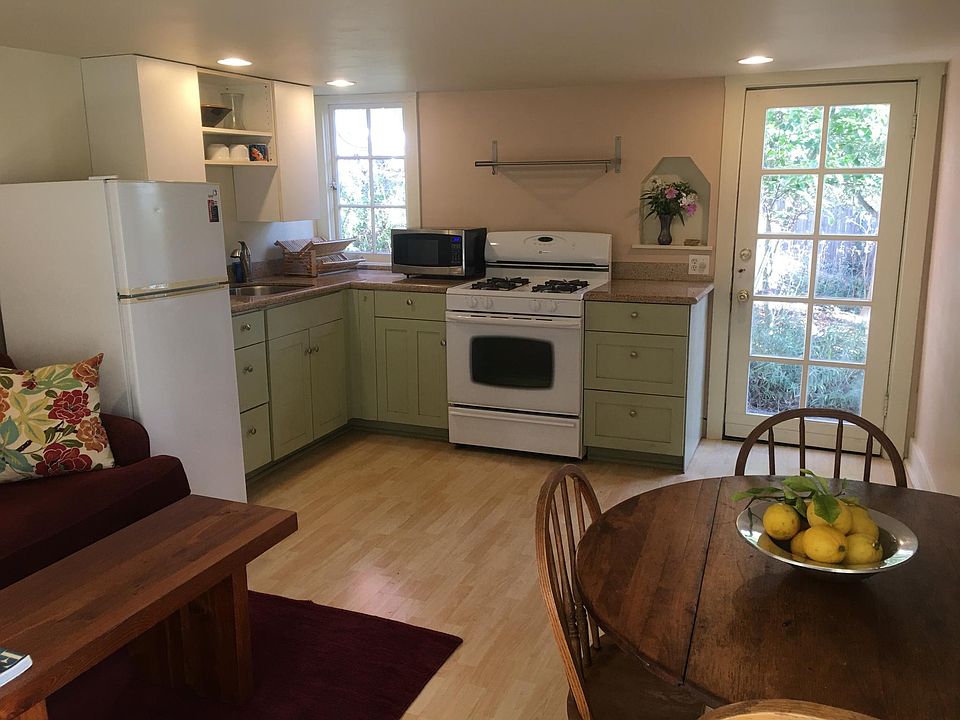 Kitchen, dining area facing orchard.
