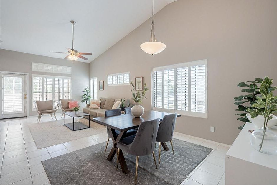 Large spacious dining/living room with lots of natural light.