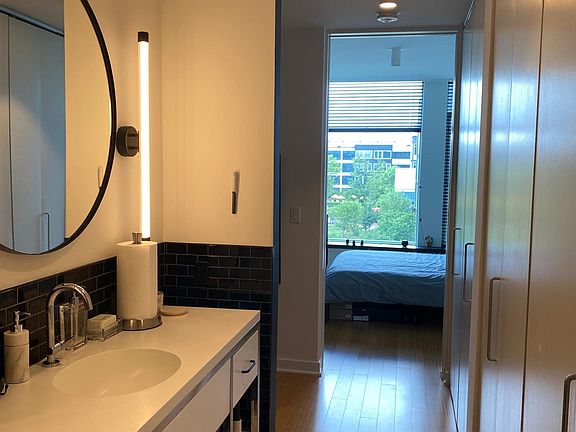 Sink, mirror, closets