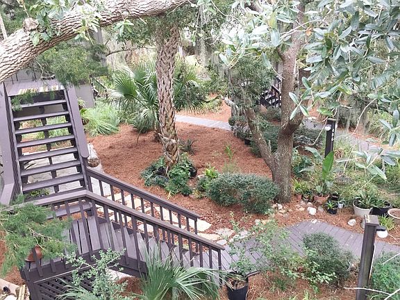 Garden yard and walkway / stairway between parking and front door landing.