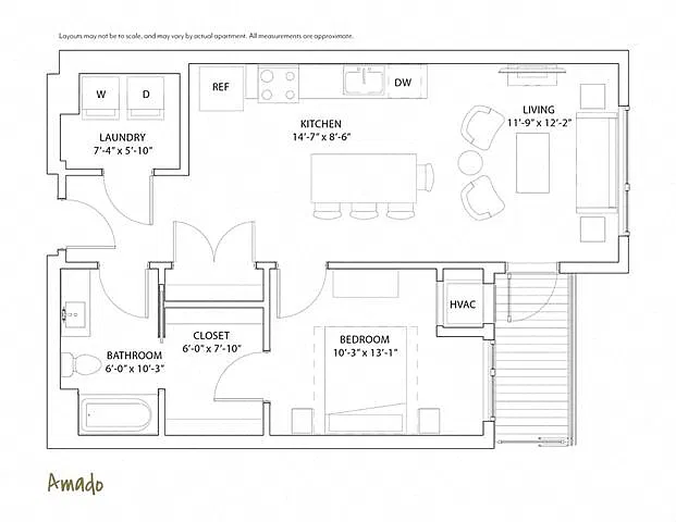 Floor plan 1 Bed 1 Bath Amado
