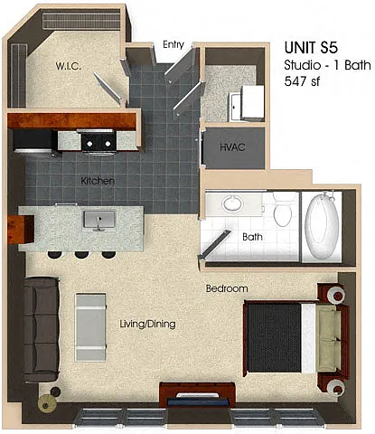 Floor plan (S5) Studio - 1 Bathroom