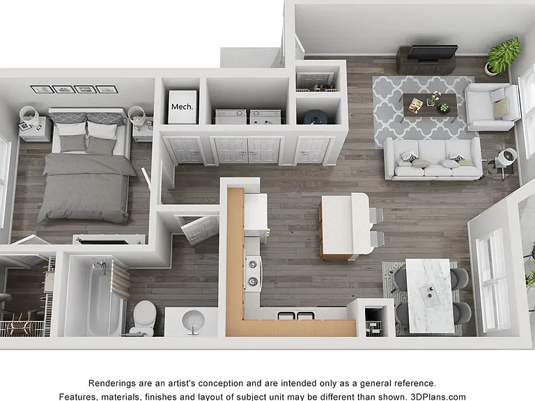 A 3D rendering of The Willow floor plan