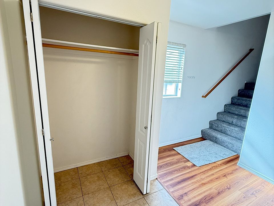 Front door entry with large coat closet.