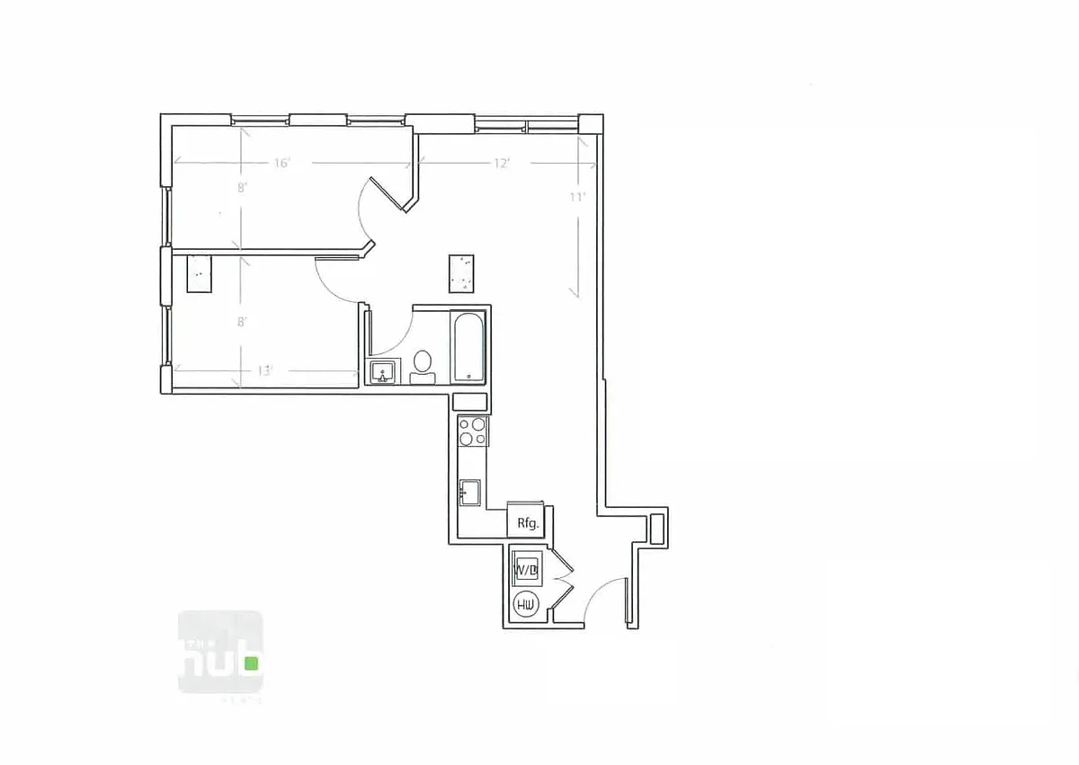 Floor plan 2 Bed - 1 Bath