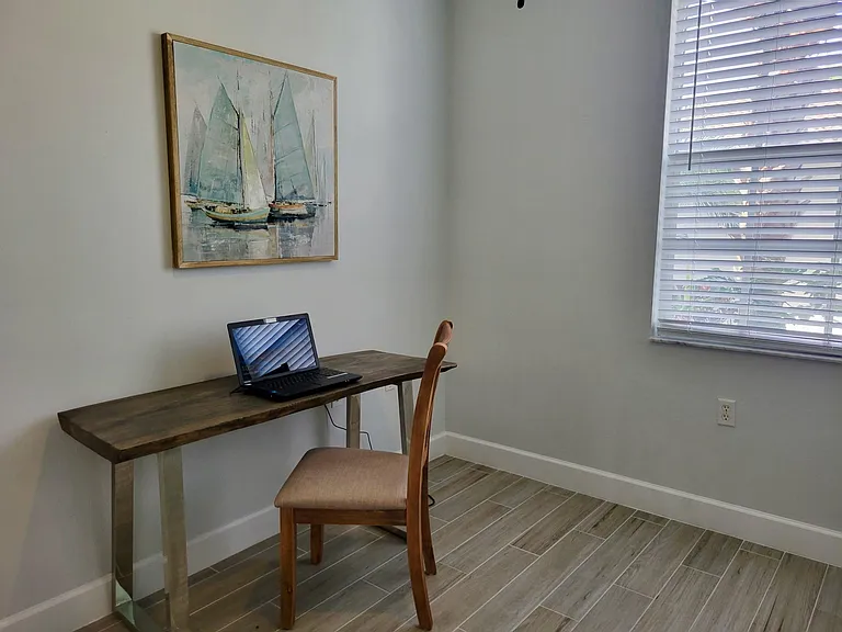 Separate study makes for a quiet work area.