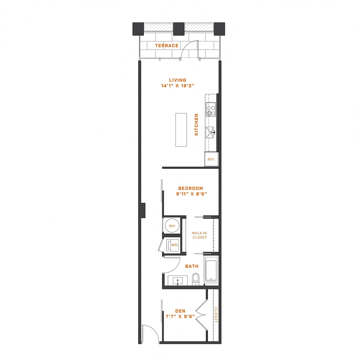 Floor plan 1 Bedroom Den - 1 Bath | AD2