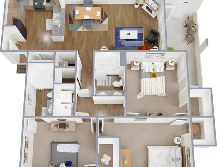 C1 - 1,264 square foot, three bedroom, two bath apartment C1 - 1,264 square foot, three bedroom, two bath apartment