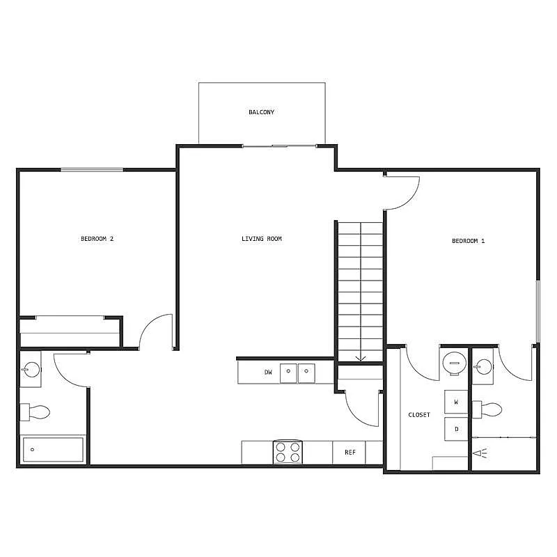 Floor plan 2 Bed 2 Bath Upper Split