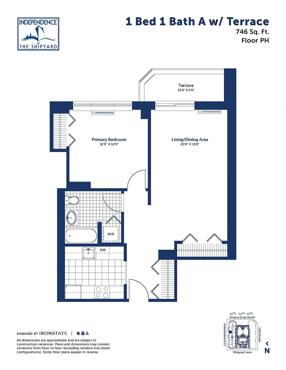 Floor plan 1 Bed 1 Bath A With Terrace
