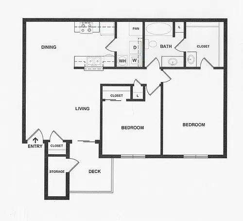 Floor plan Two Bedroom/1.25 Bath