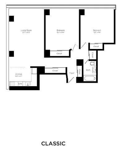 Floor plan Classic 2 Bed 1 Bath_890