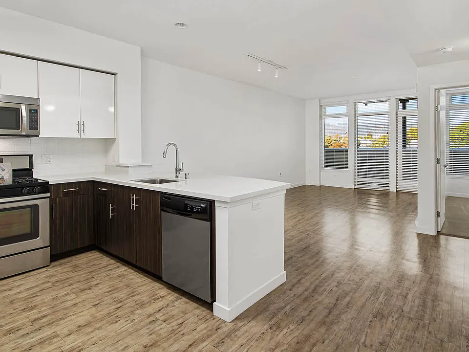 Kitchen and Living Room with Balcony and Hard Surface Flooring