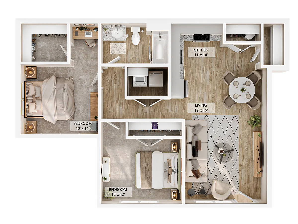Floor plan 2-1BR Horizon Courtyard