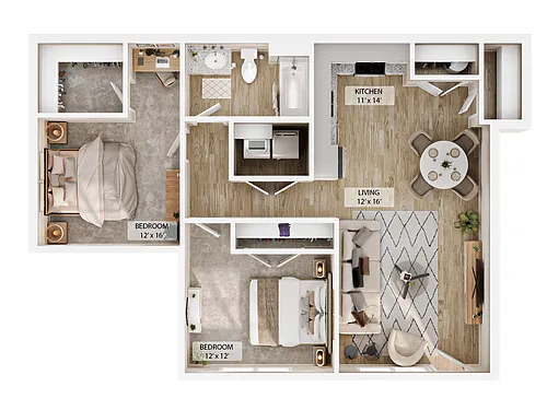 Floor plan 2-1BR Horizon Courtyard