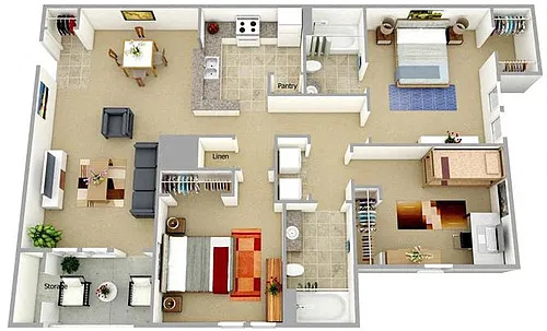 Floor plan Three Bedroom Two Bathroom 60%