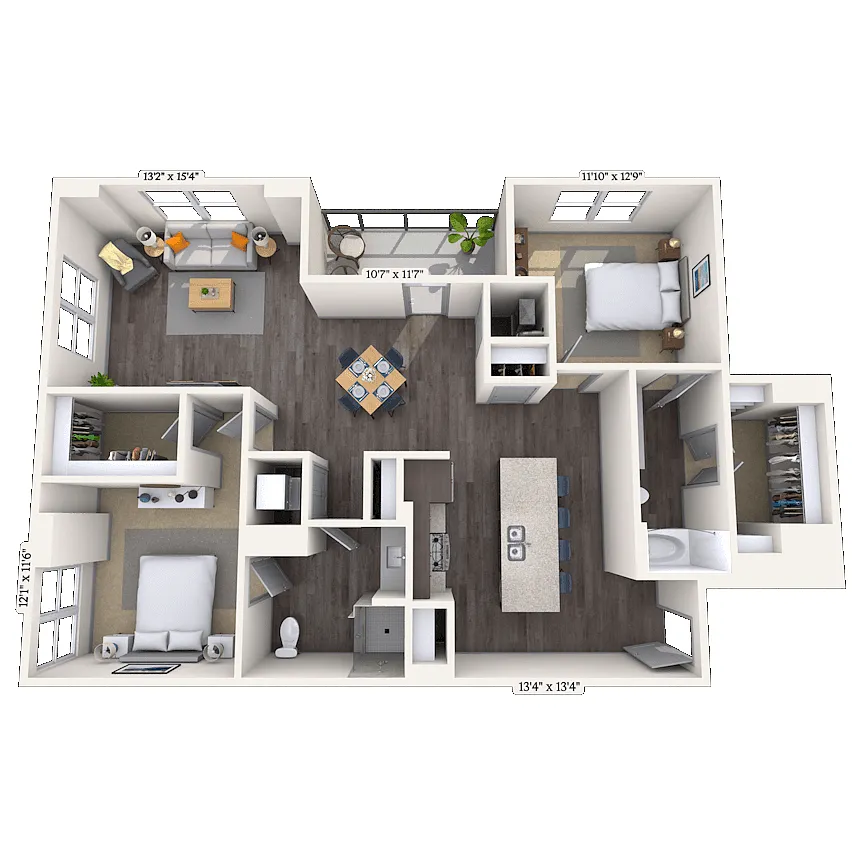 Floor plan Traditional 2x2 1325 SF