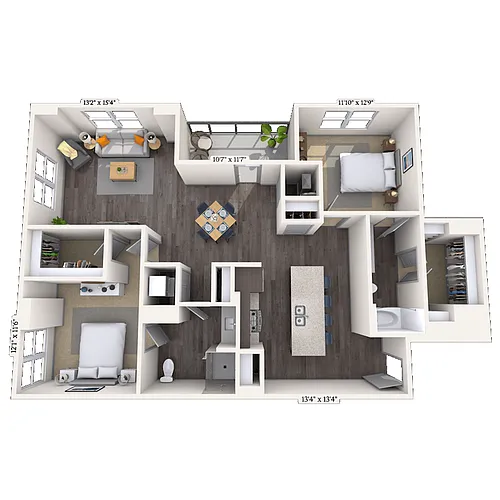 Floor plan Traditional 2x2 1325 SF