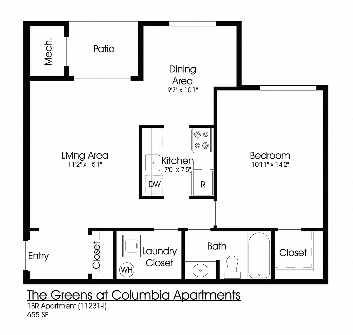 Floor plan 1BR 1BA (655sf)