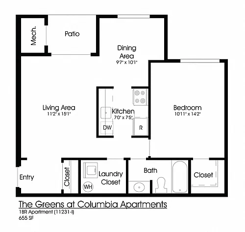 Floor plan 1BR 1BA (655sf)